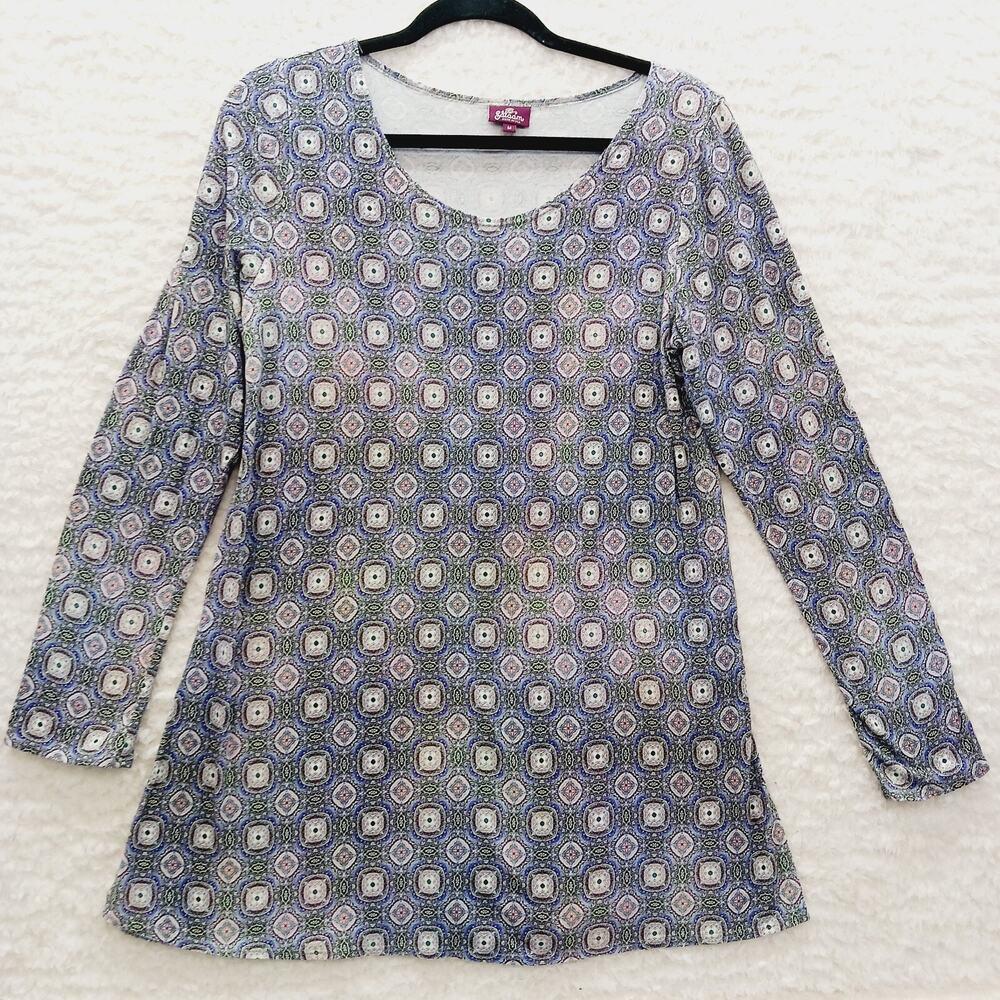 T-Shirt Women Pink Lime Geometric Tunic Boho Indie Soft Goth Festivalcore Size M